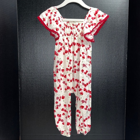 Jessica Simpson toddler one-piece outfit, cream with red flower petals all over - Picture 7 of 12